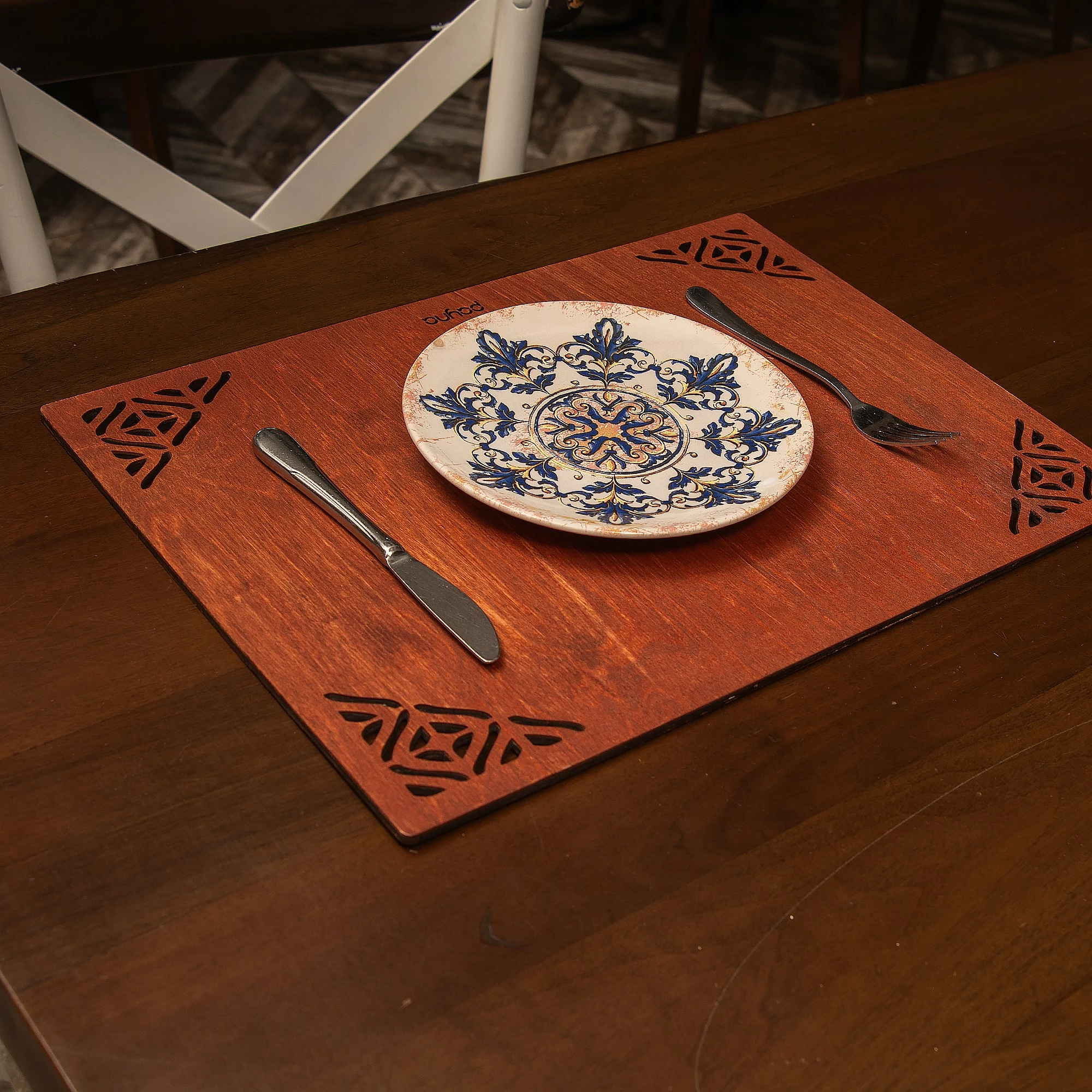 Set nënshtrues tavoline prej druri, 4 copë, Hermia, Corpat - ngjyrë rozë