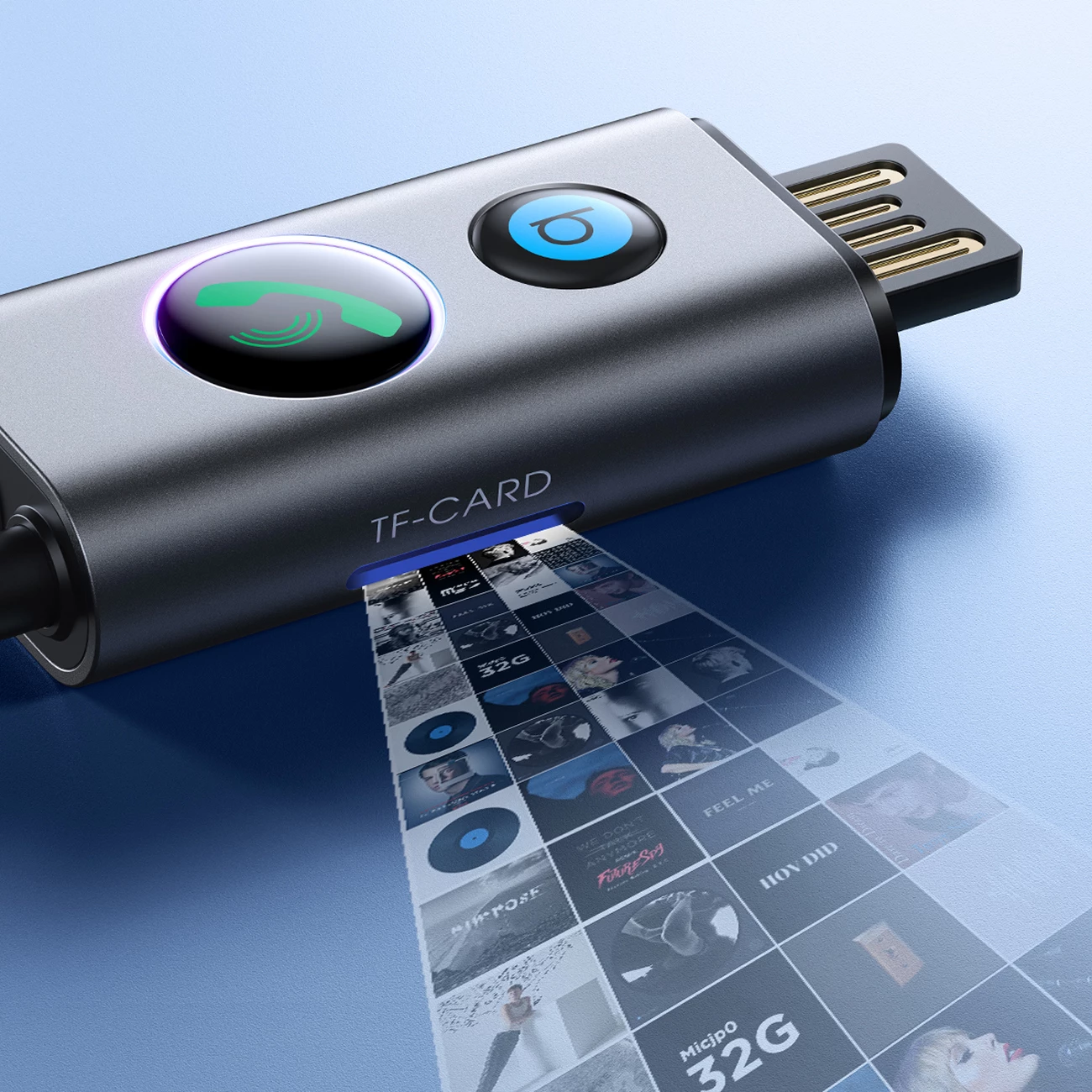 Marrës Bluetooth për makinë Joyroom JR-CB7, 1m, Super BASS, Gri