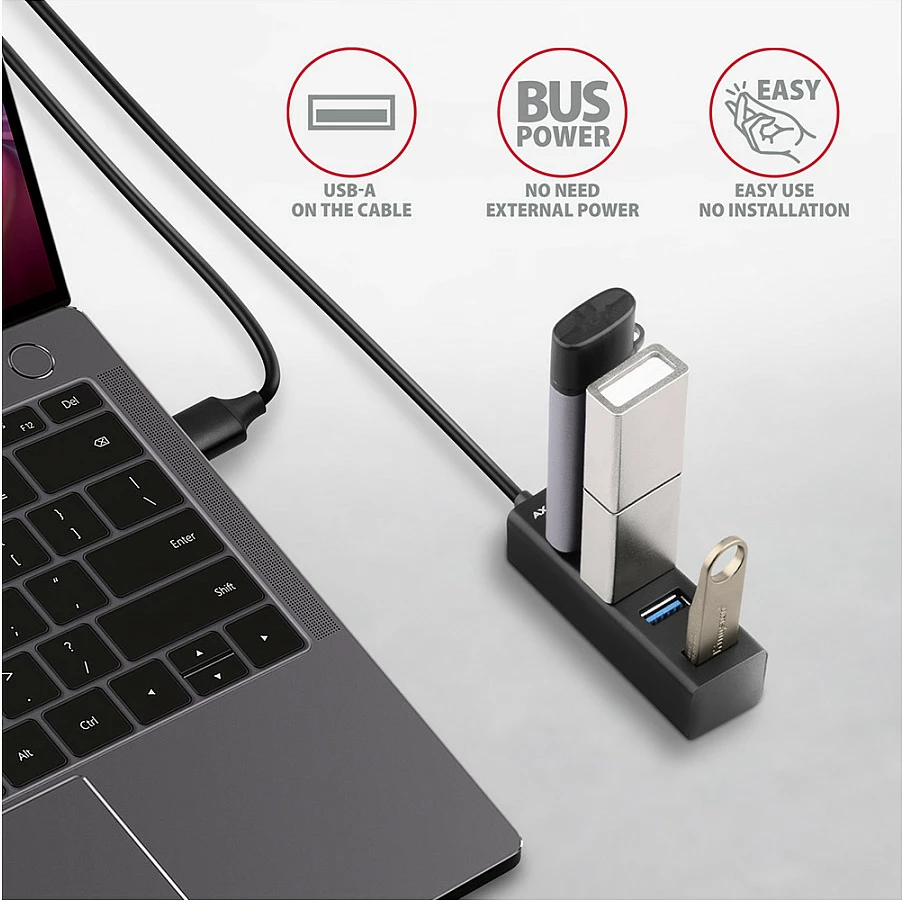USB hub Axagon HUE-M1AL, 4x USB-A 3.2 Gen 1, kabllo 1.2 m, argjend