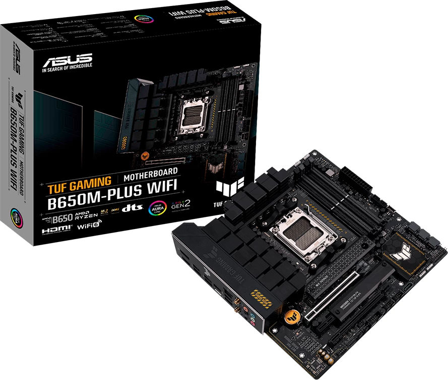 Pllakë amë ASUS TUF Gaming B650M-PLUS WIFI, AM5, mATX, DDR5 4xDIMM, 2x M.2, 4x SATA, 2.5GbE, Wi‑Fi 6, Bluetooth 5.2
