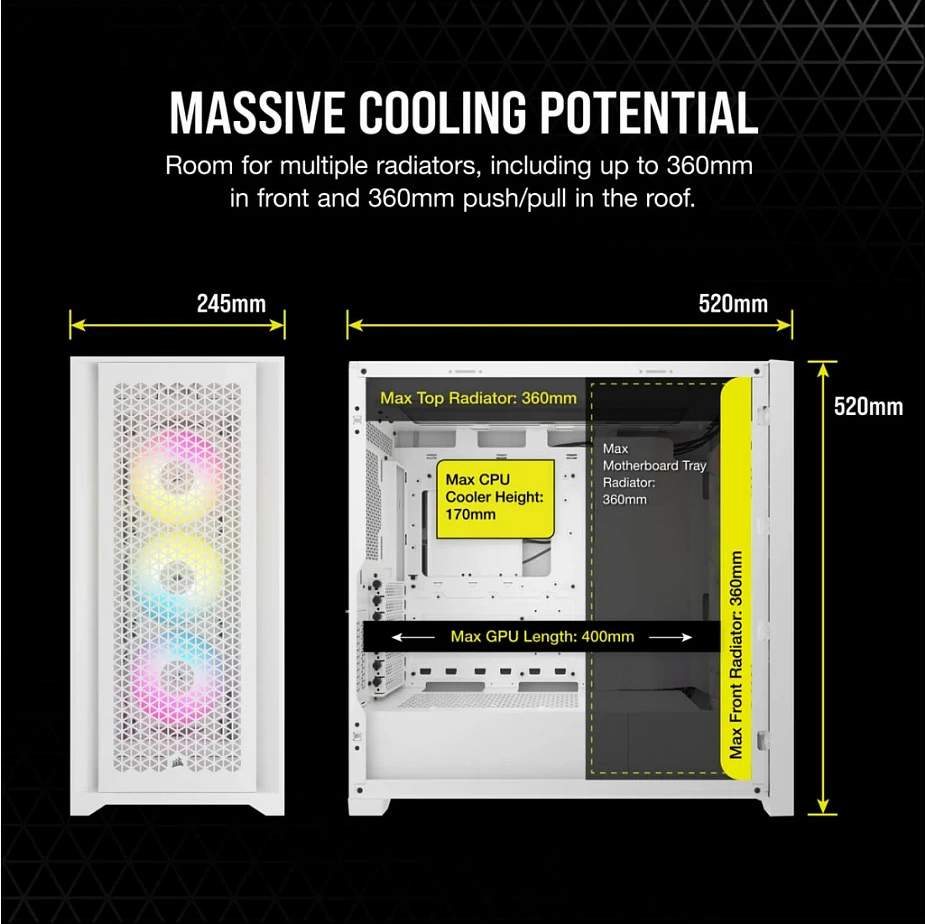 Kasë PC Corsair iCUE 5000D RGB Airflow, Midi Tower, ATX/E-ATX, e bardhë