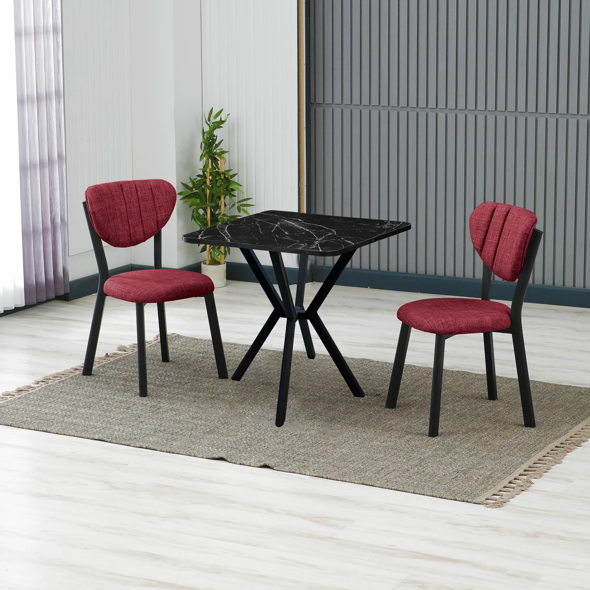 Set tavolinë me karrige, zgjatues, 3 pjesë, Skye Decor, elma-burgundy, e zezë