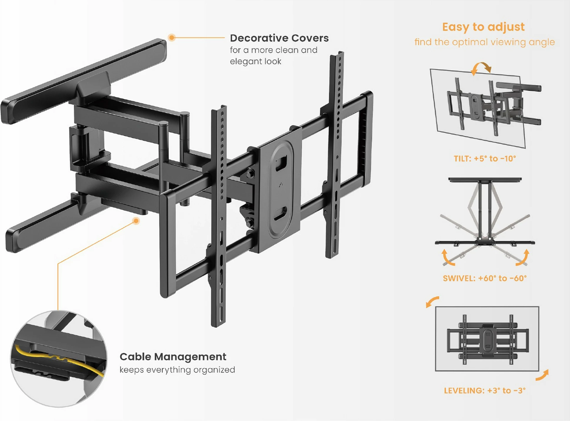 Mbajtëse muri për TV EQUIP, 43"-100", 1 ekran, e lëvizshme (2 nyje), VESA deri 800x400, 60 kg, e zezë