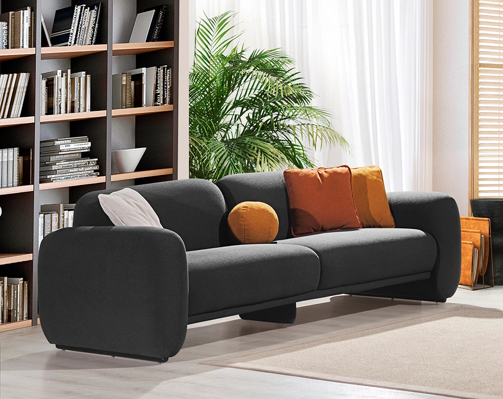 Divan Puffy treshe, ngjyrë gri e errët, 240x110x85 cm