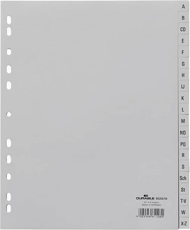 Ndarës regjistri A4 Durable A-Z, 20 pjesë, ekstra i gjerë, gri