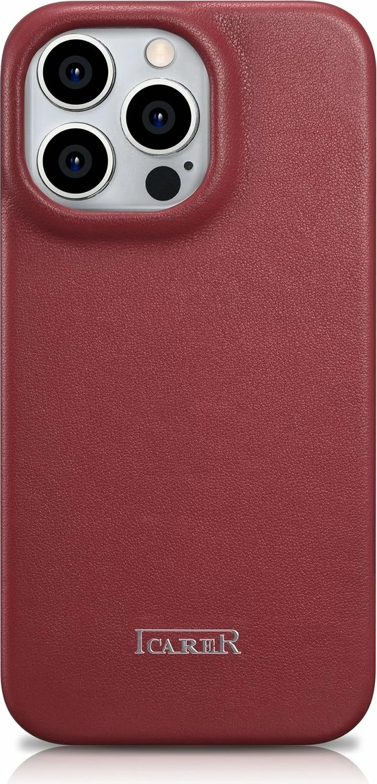 Mbështjellës iCarer CE Premium lëkurë folio për iPhone 14 Pro Max, MagSafe, Kuq