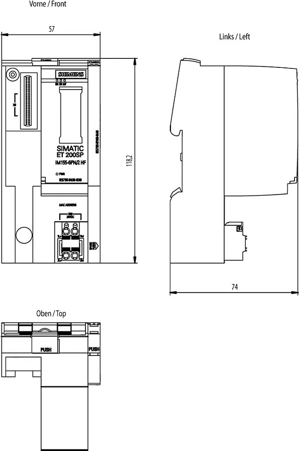 Modul interfejsi Siemens SIMATIC ET 200SP 6ES7155-6AU01-0CN0, PROFINET 2-Port, gri