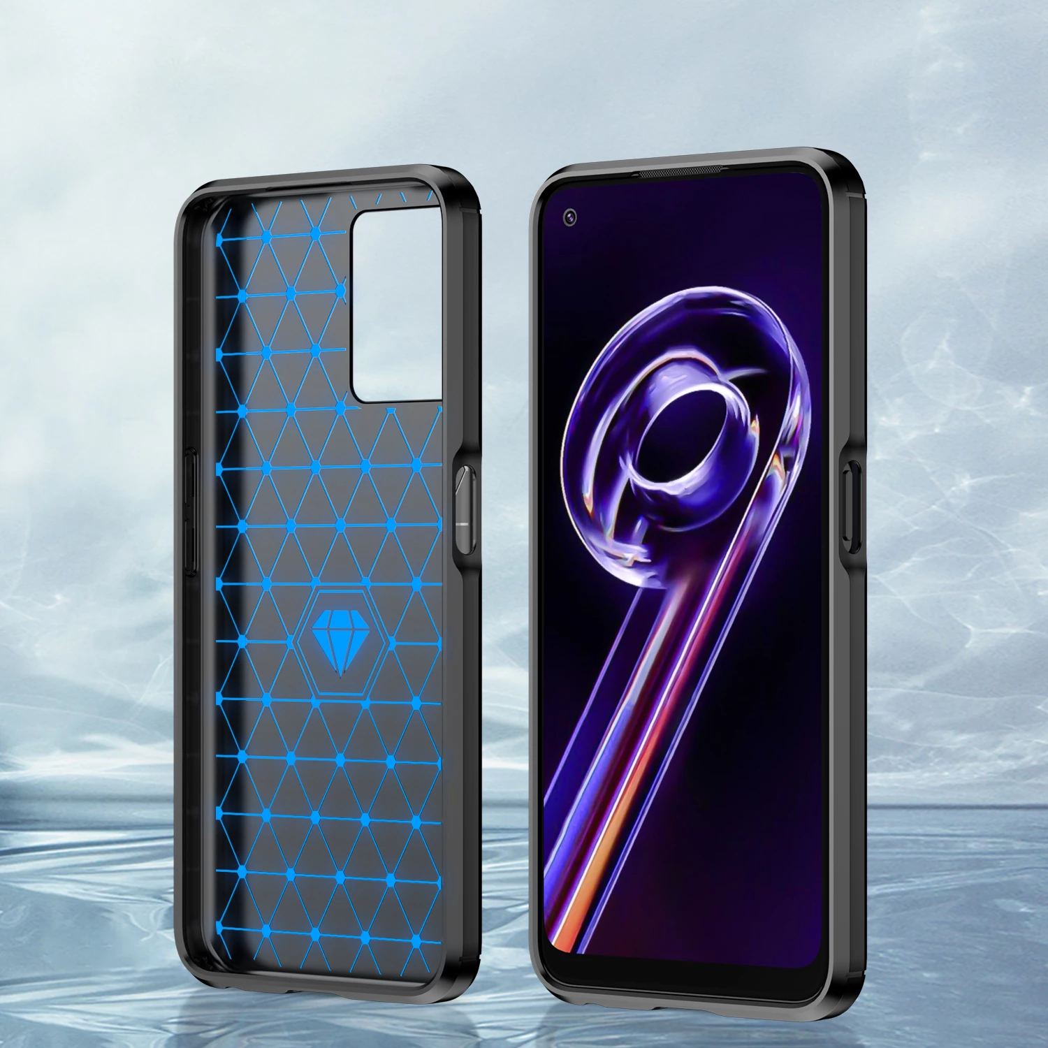Mbështjellës Hurtel Carbon Case për Realme 9 Pro, i zi