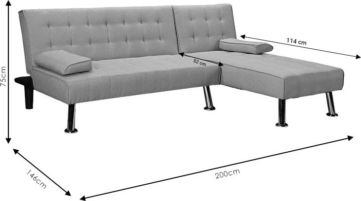 Divan qoshe-krevat i kthyeshëm Brisk, pëlhurë gri, 200x146x75cm