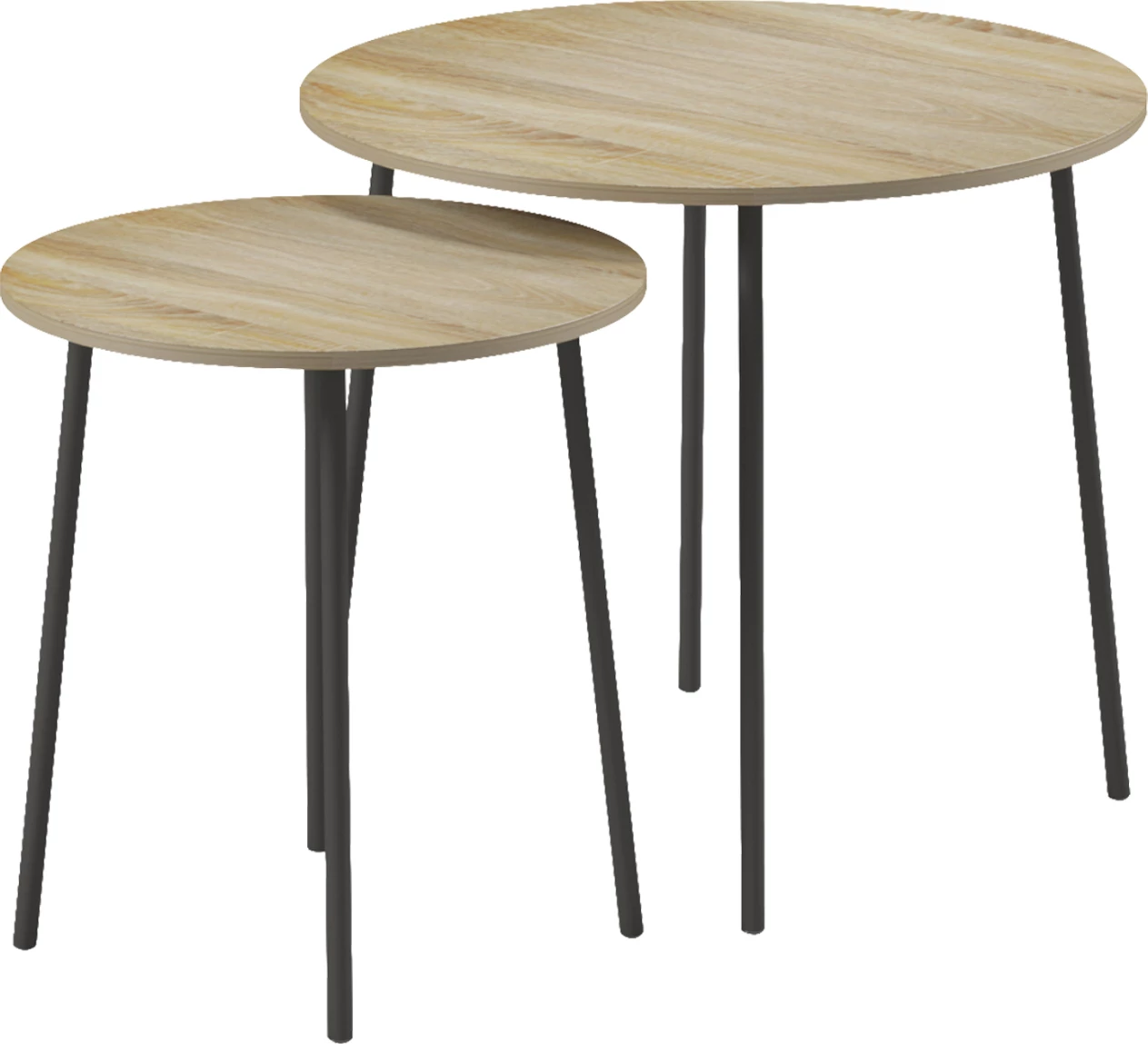 Tavolina kafeje 2 copë, të rrumbullakëta, CUPPER, FH9878.01, melaminë në ngjyrë SONAMA-metal i zi, Φ55x45H cm