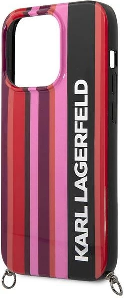 Mbështjellës Karl Lagerfeld KLHCP14XSTSTP për iPhone 14 Pro Max, hardcase, me rrip, rozë