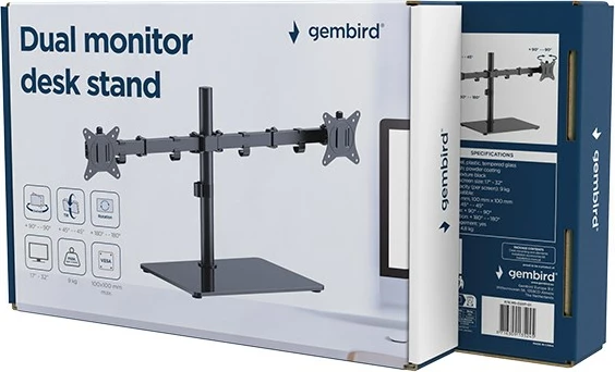 Mbajtës tavoline për dy monitorë Gembird MS-D2ST-01, 17-32 inç, i zi