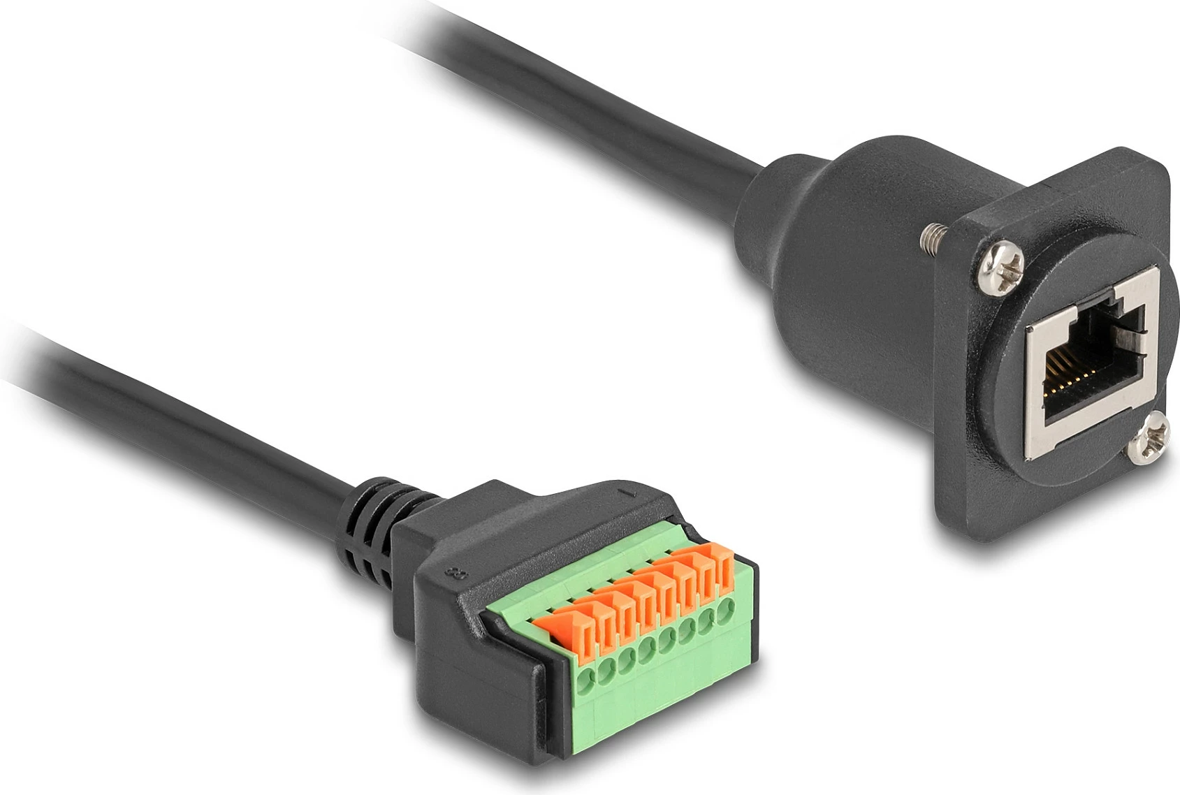 Kablë rrjeti DeLOCK D-Type RJ45 (female) në bllok terminal 8-pin, Cat5e, 0.3 m, e zezë