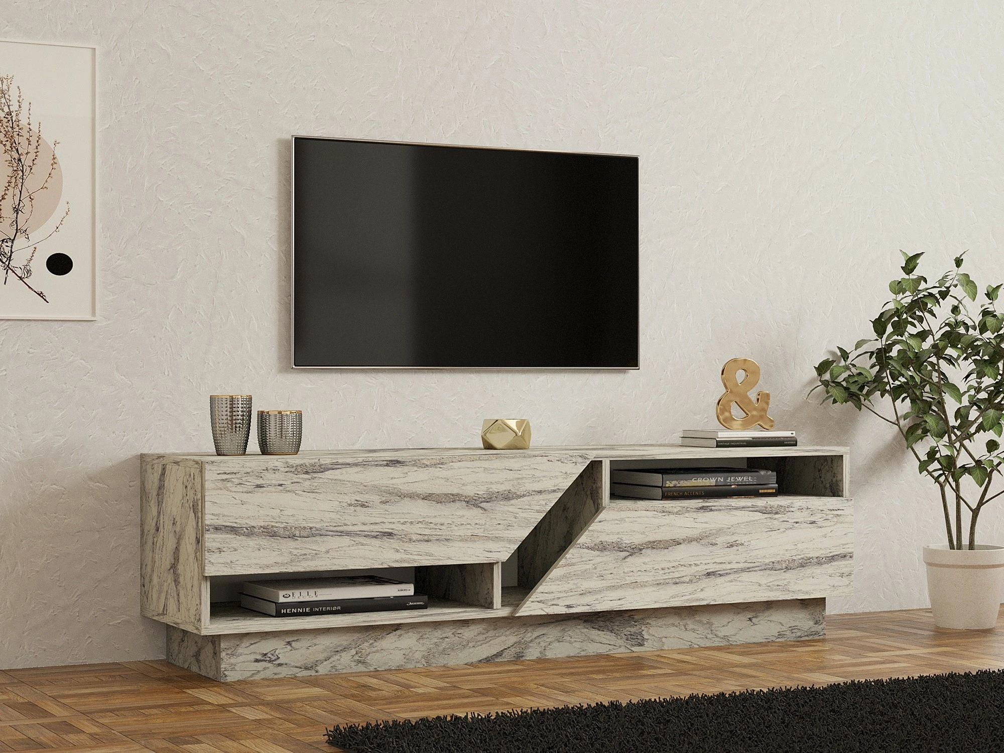 Komodë TV Skye Decor, ngjyrë Freesia Marble