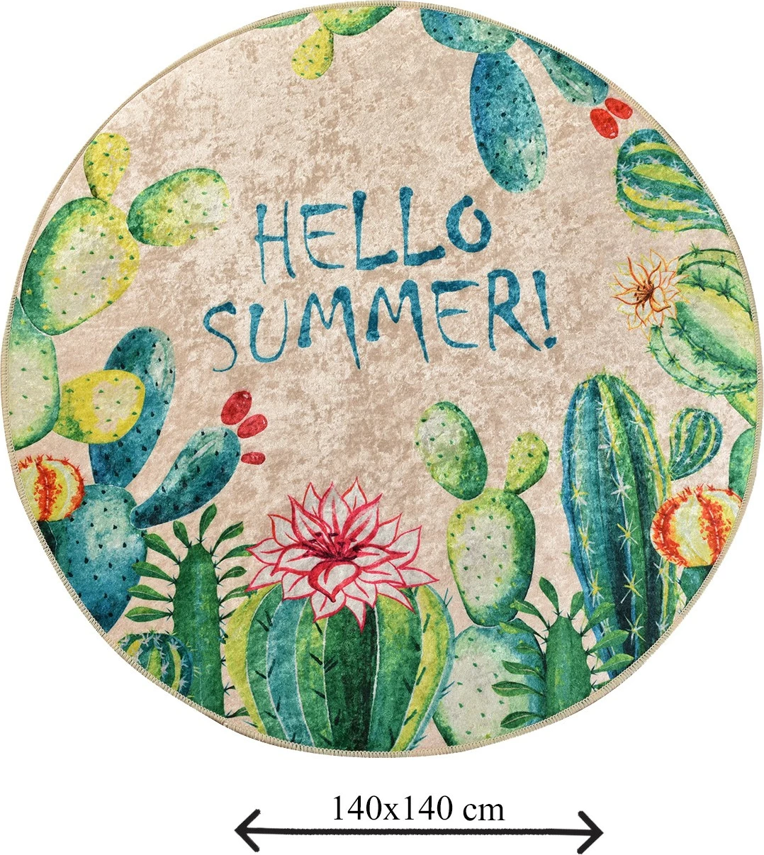 Tapet banje i rrumbullakët, shumëngjyrësh, 'Hello Summer', 140cm