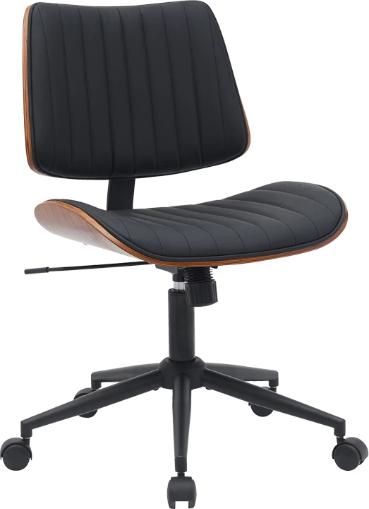 Karrige pune Amani, pu e zezë, dru arre, 52x54x90.5cm