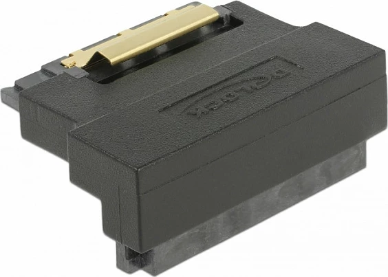 Adapter SATA 22-pin DeLOCK, 6 Gbit/s, kontakte të arta, këndor poshtë, i zi