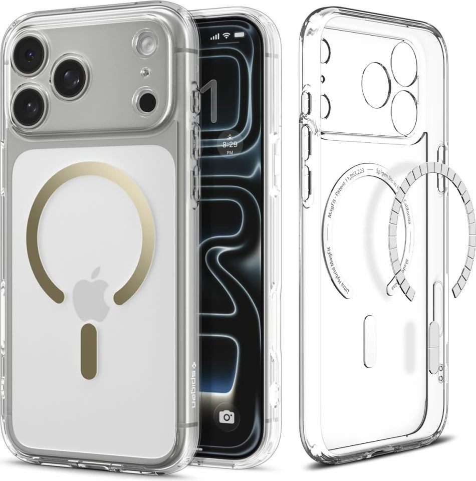 Mbështjellës Spigen Ultra Hybrid MagSafe për iPhone 17 Pro Max, TPU+PC, me MagSafe, me Air Cushion, Transparent Gold