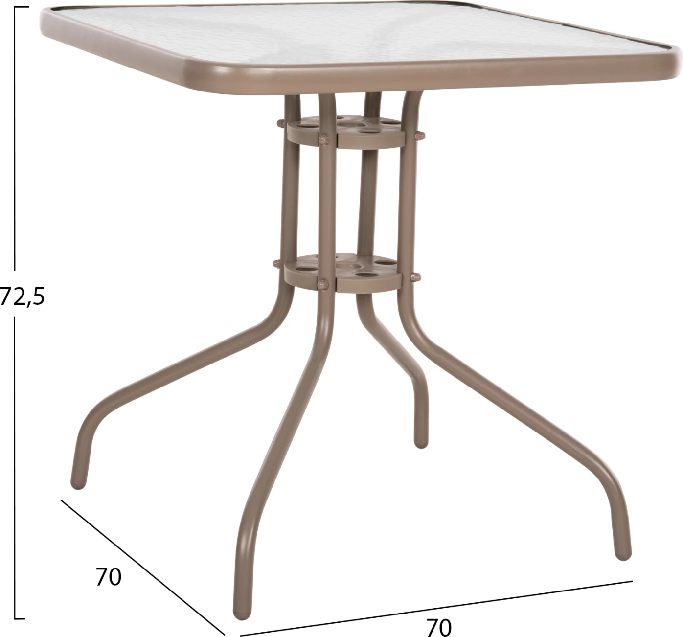 Tavolinë e jashtme katrore FIGO FH5036.04, ngjyrë shampanjë, metal-xham, 70x70x72.5 cm 6