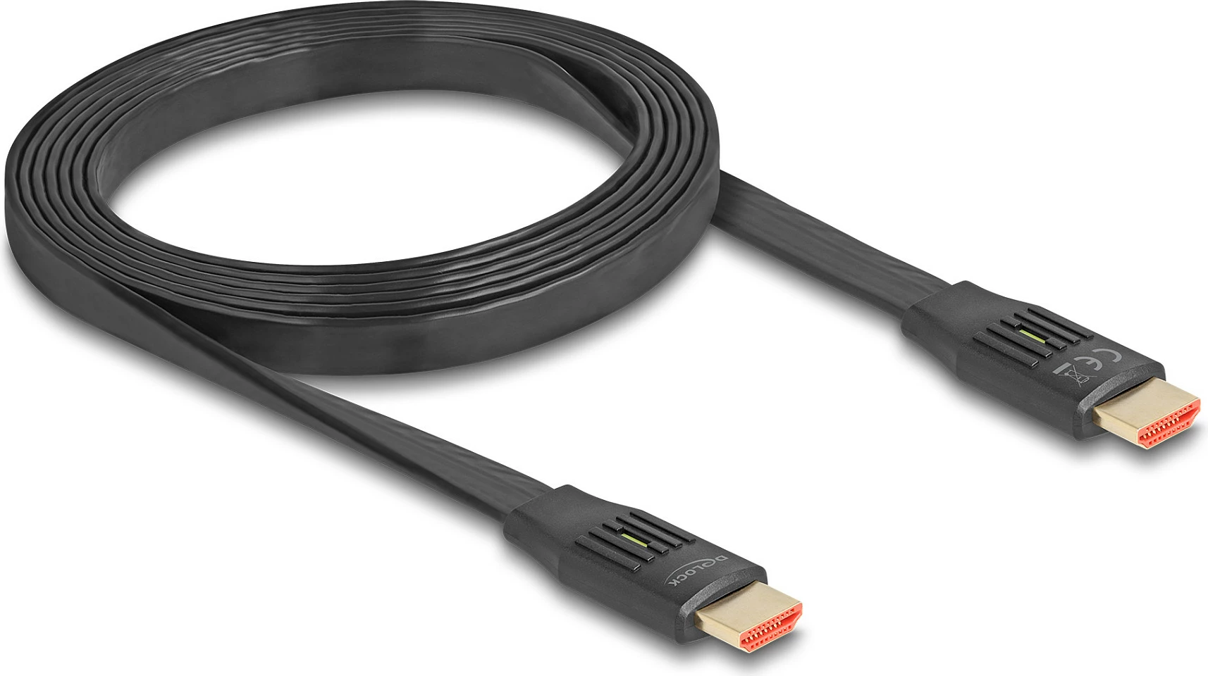 Kabllo HDMI DeLOCK 81002, 2 m, 8K 48 Gbit/s, eARC, flat, e zezë