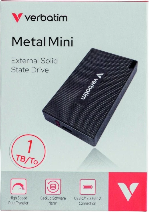 SSD i jashtëm Verbatim Metal Mini 32030 512GB USB-C, i zi, set me kabllo + adapter USB-A