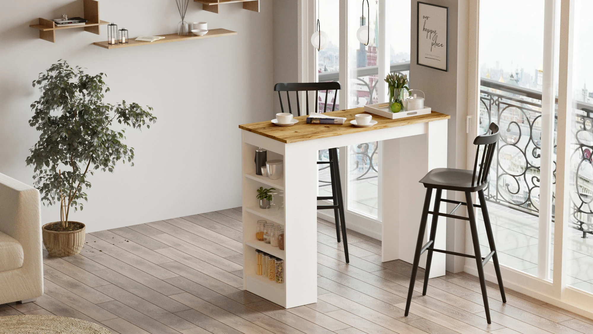 Tavolinë bar Hanah Home, St1-Aw, ngjyrë pishë Atlantike dhe e bardhë