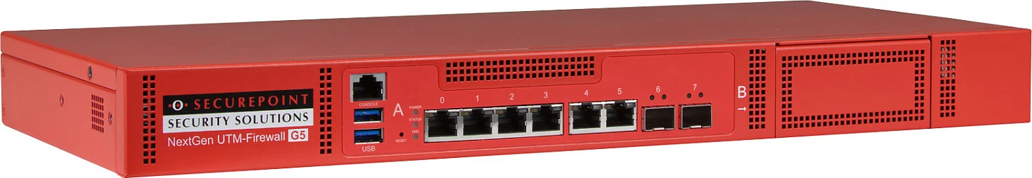 Pajisje UTM/Firewall Securepoint RC300S G5, 13 Gbit/s, VPN 1.5 Gbit/s, 100 përdorues, 1U, 6x Gigabit, 2x SFP, e kuqe