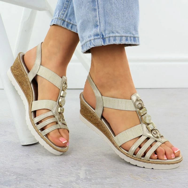 Sandale platforme femra Remonte R6264-91, të arta [Madhësia: 40]