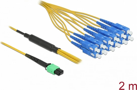 Kabllo fibër optike DeLOCK MPO në 12x SC Simplex, single-mode 9/125µm, 2 m, LSZH, e verdhë/jeshile/blu