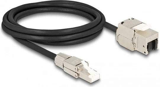 Kabllo rrjeti DeLOCK RJ45 Cat6a S/FTP 2 m, mashkull-në-femër Keystone, e zezë/argjendtë
