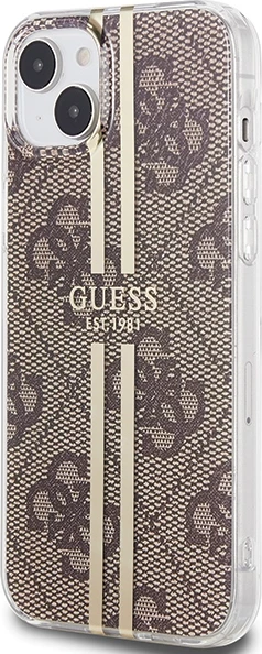 Mbështjellës Guess IML 4G Gold Stripe për iPhone 15 Plus / 14 Plus, Kafe