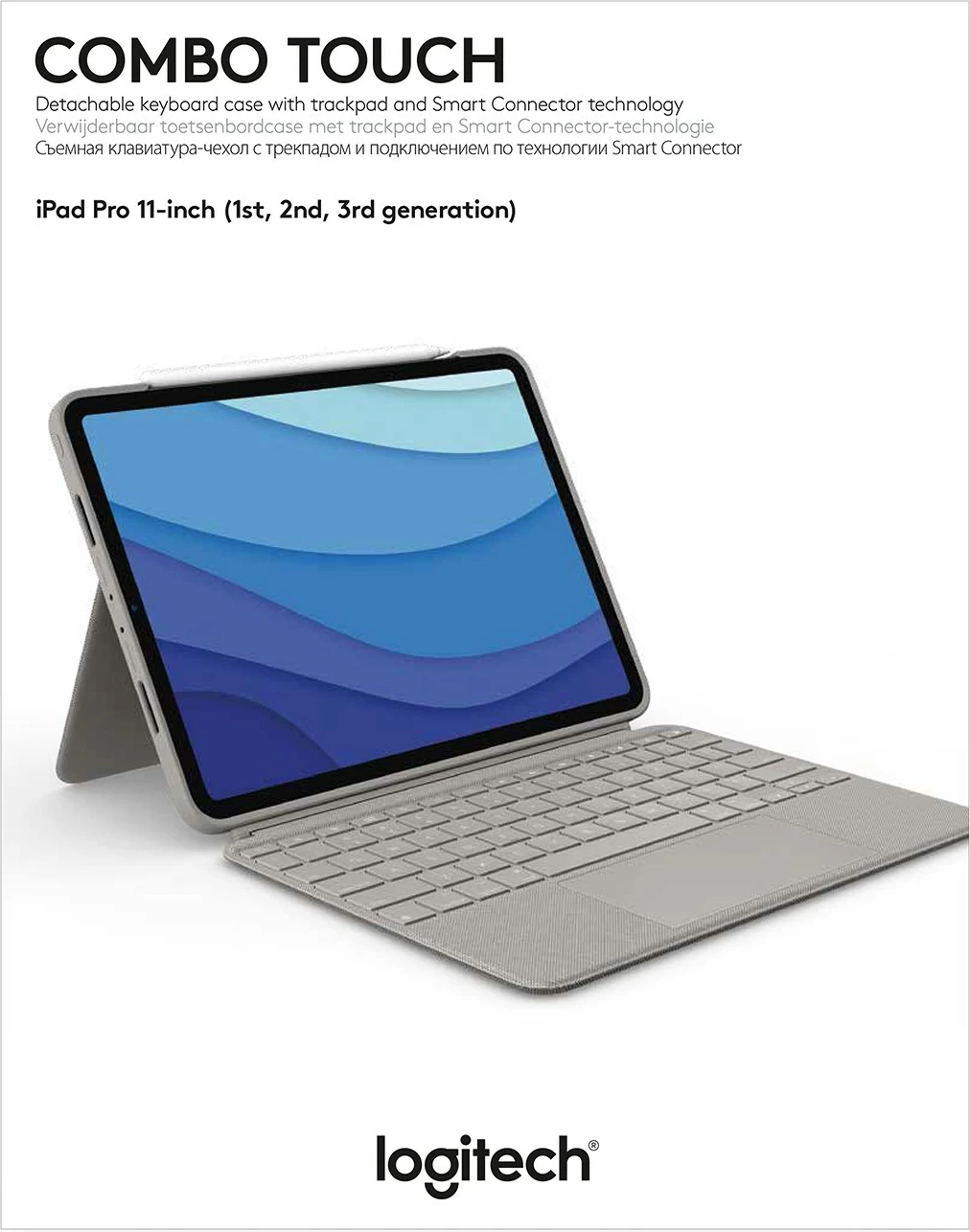 Tastierë me trackpad Logitech Combo Touch për iPad Pro 11-inch, Sand