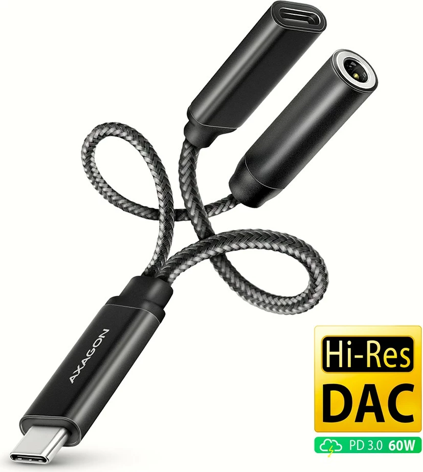 Kartë zanore e jashtme AXAGON ADA-HCPD, USB-C, DAC 32bit, 384kHz, PD 60W, e zezë