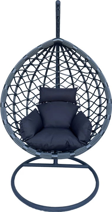 Karrige lëkundëse me bazë metalike gri dhe rattan PE gri 120x108x195cm