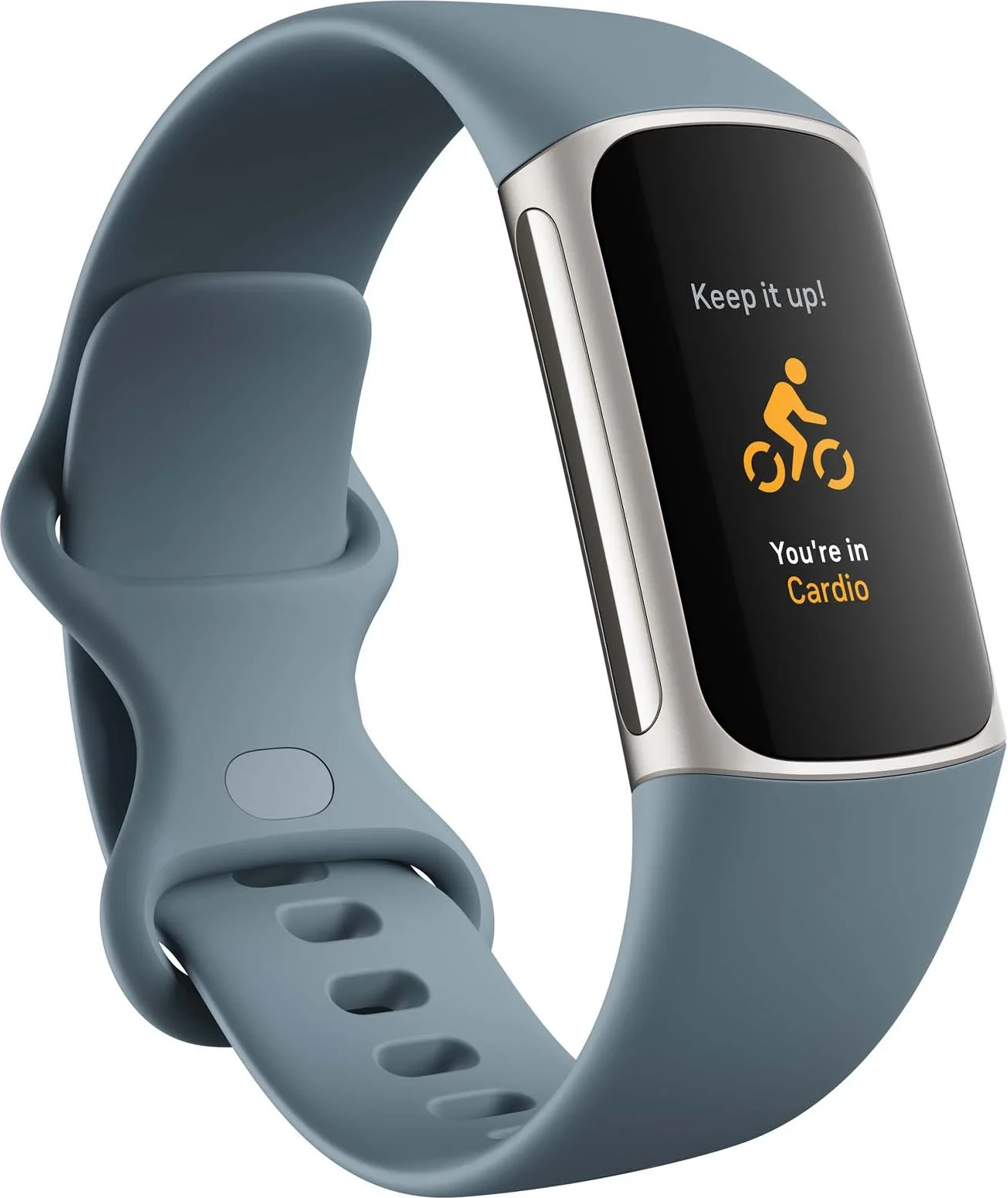 Smartwatch Fitbit Charge 5 FB421SRBU me GPS, NFC, SpO2, rezistent në ujë 50m, bateri deri 7 ditë, Platinum/Mineral Blue