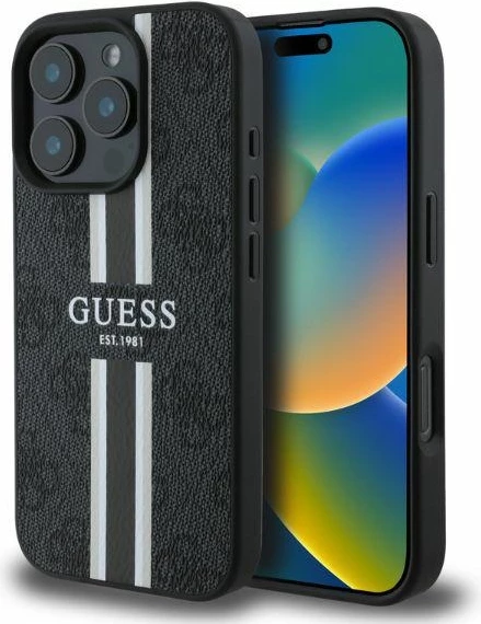 Mbështjellës Guess 4G Printed Stripes MagSafe për iPhone 16 Pro, i zi