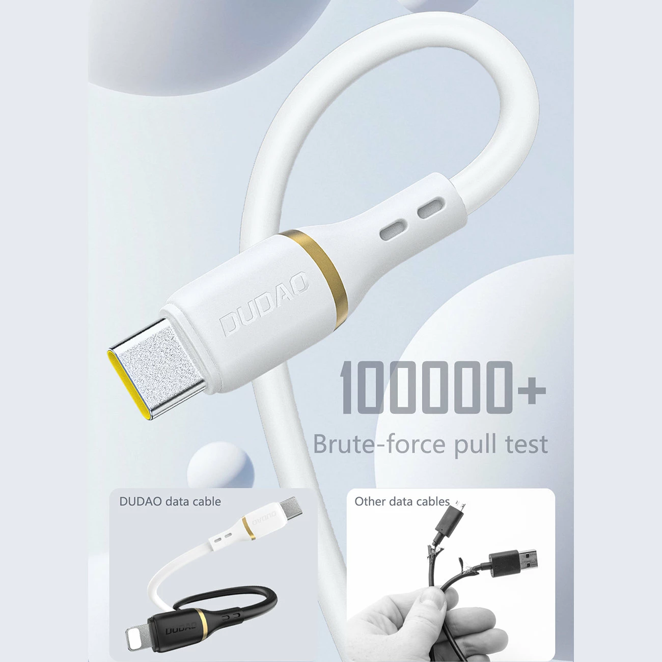 Kabllo USB-A në USB-C, Dudao L25T, 5A, 1 m, USB 2.0 480 Mb/s, silikon, e bardhë