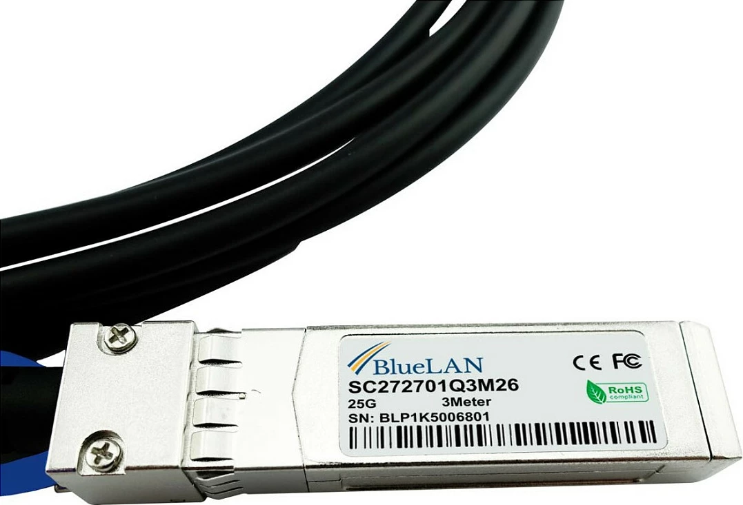 Kabllo DAC BlueOptics SFP28-DAC-3M-UQ, SFP28 në SFP28, 25Gbps, 3m, e zezë