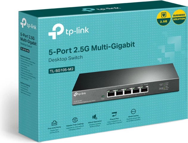 Switch TP-LINK TL-SG105-M2 V1, 5 porta 2.5G, fanless, kasë metalike, i zi