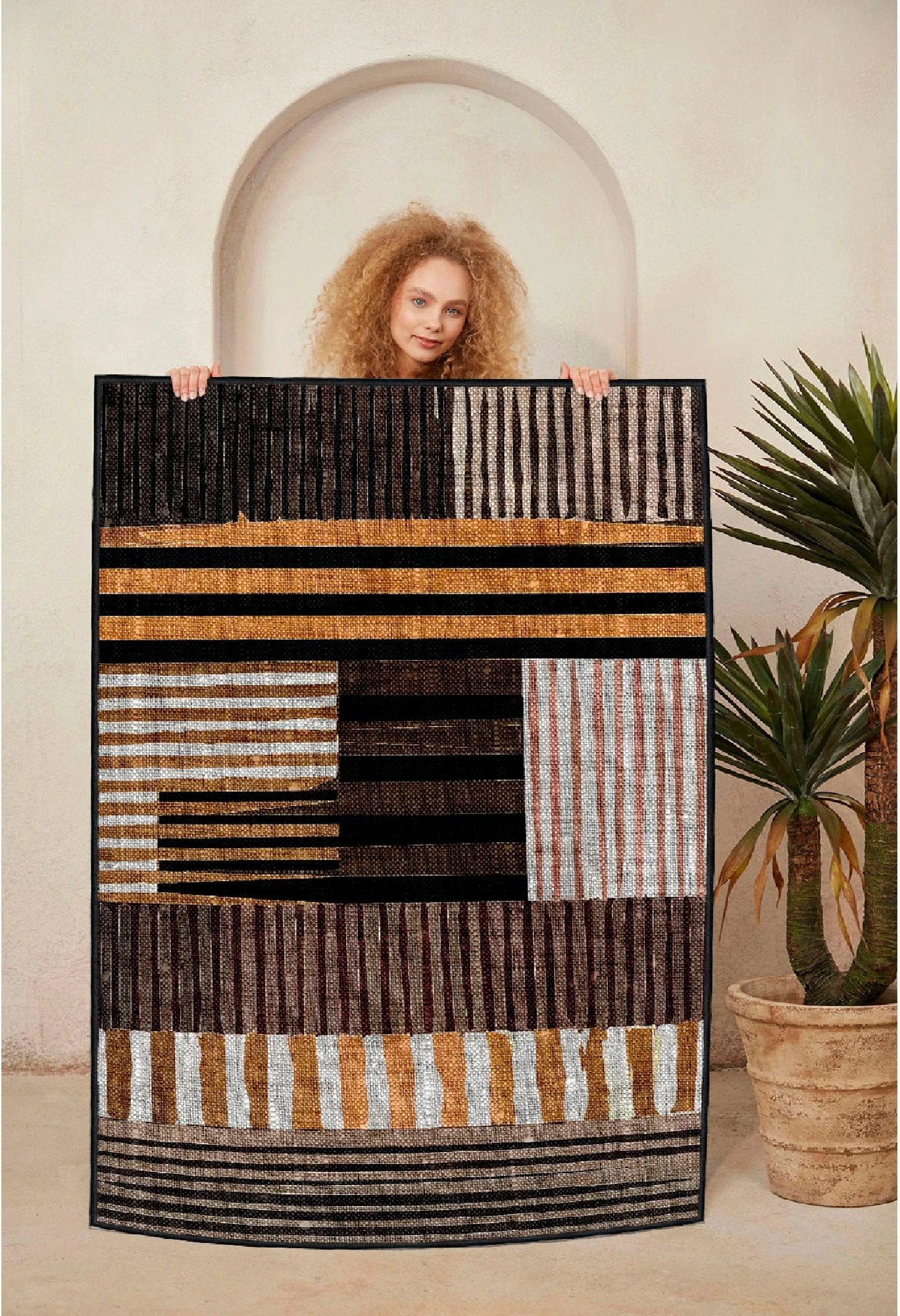 Qilim pambuku, ngjyra të bardhë, portokalli, kafe, e zezë, 160x230cm, Conceptum Hypnose, Woosonıl096