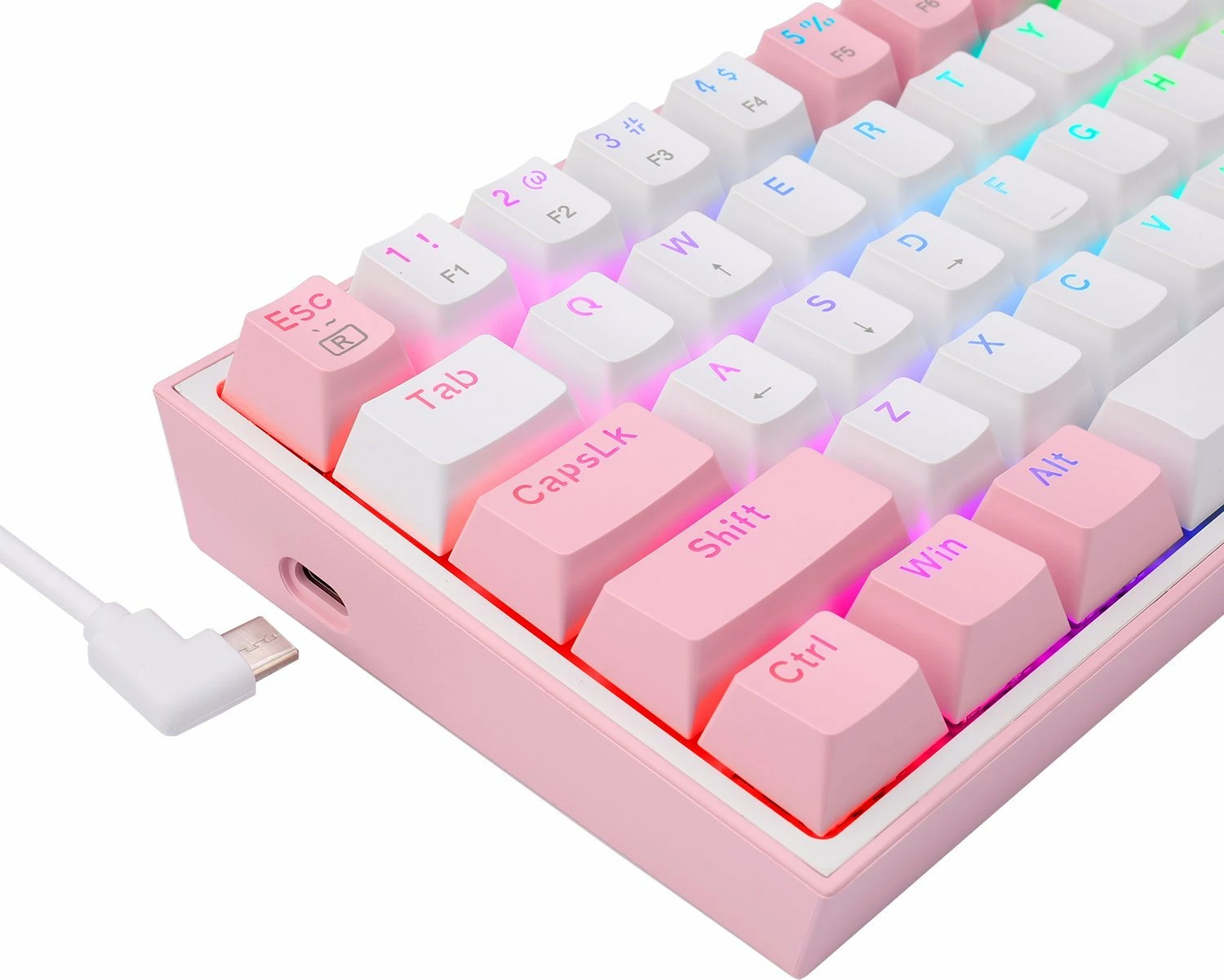 Tastierë mekanike gaming Redragon K617 Fizz 60% (61 tasta) RGB, lidhje me kabllo USB-C, US layout, rozë