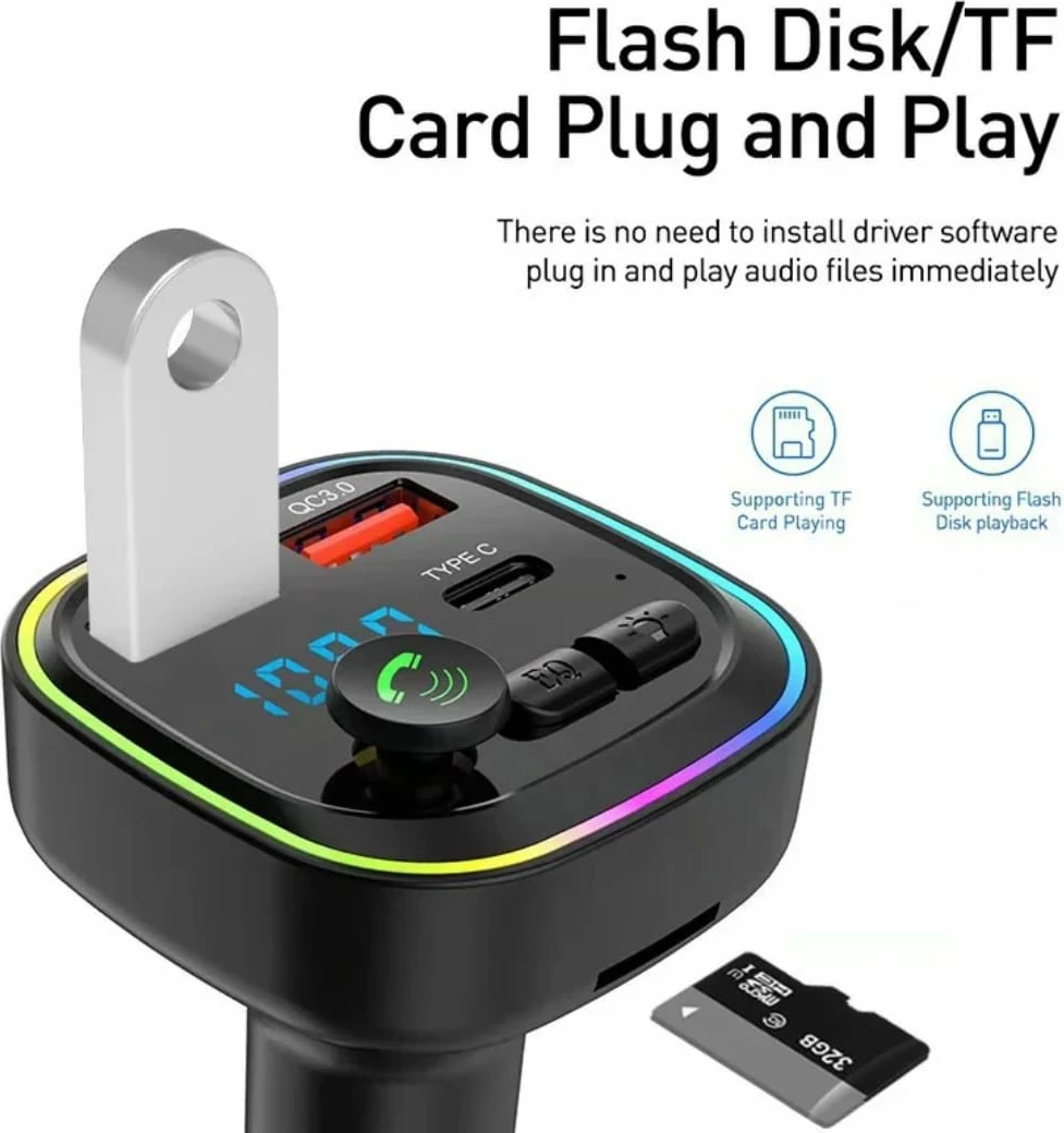 Modulator FM & Karikues Makine me Lexues Karte TF dhe USB + C type