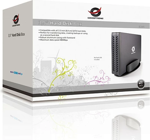 Kasë e jashtme për HDD Conceptronic 3.5" SATA, USB-A 2.0, me adapter rryme, e zezë