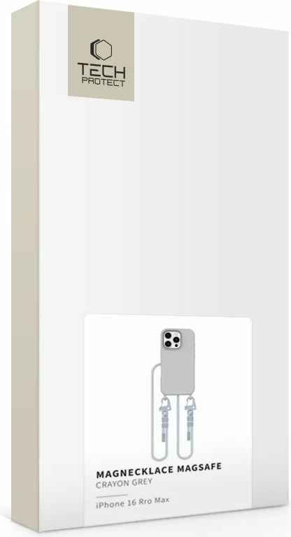 Mbështjellës Tech-Protect Magnecklace me litar për iPhone 16 Pro Max, Gri