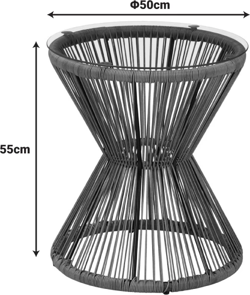 Tavolinë Mabil, xham, ratan gri, 50x55cm