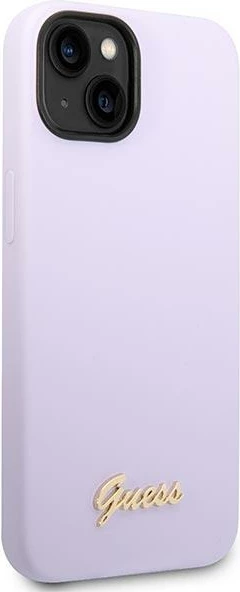 Mbështjellës Guess GUHCP14SSLSMU për iPhone 14 6.1", silikon, Vintage Gold Logo, vjollcë