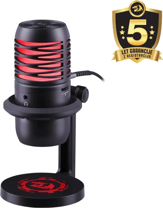 Mikrofon gaming Redragon Nebula GM211 USB cardioid me RGB me stand, zi/kuq