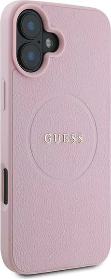 Mbështjellës Guess Grained Gold Ring MagSafe për iPhone 16 Plus, Rozë
