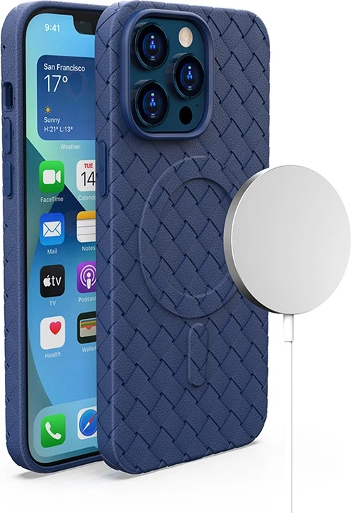 Mbështjellës Hurtel Woven Case për iPhone 15 Pro, MagSafe, blu e errët