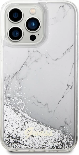 Mbështjellës Guess GUHCP14XLCSGSGH për iPhone 14 Pro Max 6.7", Liquid Glitter Marble, Bardhë